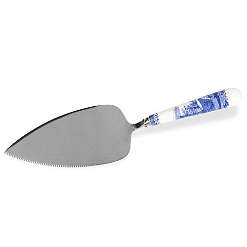Spode Blue Italian Collection Cake Server, Stainless Steel Cake Knife with Porcelain Handle, Perfect Wedding Cake Cutter for Cakes, Pies, and Desserts