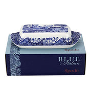 Spode Blue Italian Collection Butter Dish, Made of Porcelain, Butter Dish with Lid, Covered Butter Keeper for Kitchen, 8-Inches, Dishwasher Safe (Blue/White)