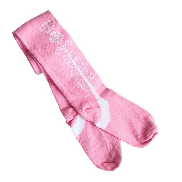 Regency Crown Clocked Cotton Stockings ~ Pink and White