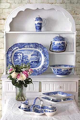 Spode Blue Italian Teacup and Saucer | 20-Ounce Capacity | Jumbo Tea Set | Coffee Mug | Cup for Tea, Lattes, Espressos, and Hot Beverages | Blue and White | Dishwasher Safe