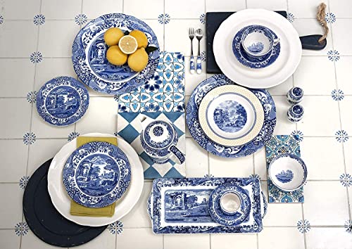 Spode Blue Italian 5-Piece Place Setting, Dinnerware Set, Service for 1, Porcelain, Dinner Plate, Salad Plate, Bread & Butter Plate, Teacup and Saucer, Dishwasher Safe, Made in England