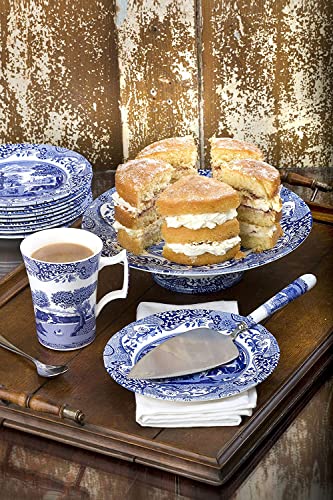 Spode Blue Italian Collection Cake Server, Stainless Steel Cake Knife with Porcelain Handle, Perfect Wedding Cake Cutter for Cakes, Pies, and Desserts