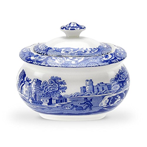 Spode - Blue Italian Collection - Sugar Bowl with Lid - 9 oz. Capacity - Dishwasher Safe, Warm Oven Only, Microwave Safe, and Freezer Safe