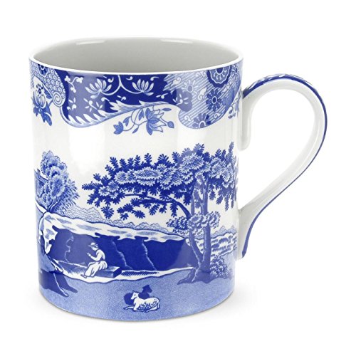 Spode Blue Italian Mug| Set of 4| Jumbo Coffee Cup| 16 Ounce Capacity| Large Handle| Use for Coffee, Tea, Latte, and Hot Chocolate| Dishwasher and Microwave Safe