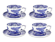 Spode Blue Italian Teacups and Saucers - Set of 4 (7 ounce)