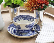 Spode Blue Italian Teacup and Saucer | 20-Ounce Capacity | Jumbo Tea Set | Coffee Mug | Cup for Tea, Lattes, Espressos, and Hot Beverages | Blue and White | Dishwasher Safe