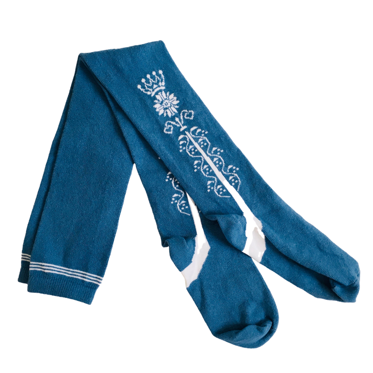 Regency Crown Clocked Cotton Stockings ~ Rich Blue and White